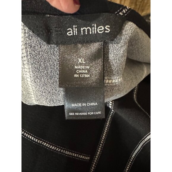 Ali Miles Black White Striped Tunic Top With Button Detail Pocket XL Lagenlook - Picture 6 of 10